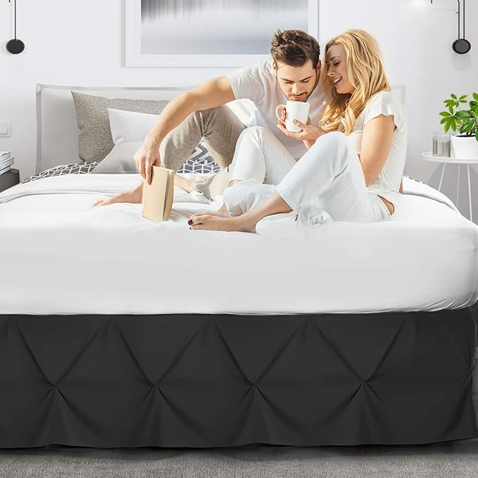 Nestl Black Bed Skirt Queen Size, Pinch Pleat Queen Bed Skirt, 14" Inch Drop Queen Bedskirt, Hotel Quality Black Bed Skirts, Premium Microfiber Bedskirt for Queen Bed, Black Queen Bed Skirt