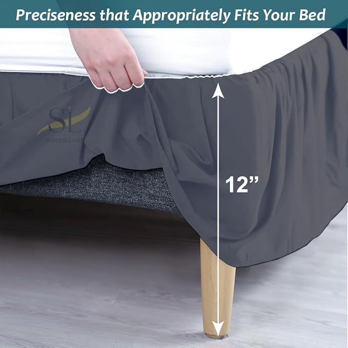 Shreem Linen Ruffled Bed Skirt with Split Corners, Gathered Style, 100% Microfiber, 12-Inch Drop, Dust Ruffle Bedskirt with Platform, RV King, Dark Grey