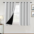 H.VERSAILTEX 100% Blackout Curtains for Bedroom Thermal Insulated Blackout Curtains 45 inch Length Full Light Blocking Window Drapes for Living Room with Black Liner 2 Panels, Greyish White