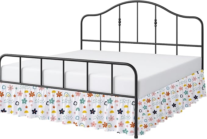 Cottington Lane Ruffled Bed Skirt Queen Size with Split Corner, Brushed Microfiber Hotel Quality Dust Ruffle, 15 Inch Drop Gathered Bedskirt, Soft, Stylish, Shrink & Fade Resistant, Rainbow Splash