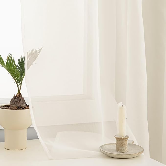 Sheer Curtains 84 Inches Long 2 Panels, Rod Pocket Short Curtain for Kitchen, Bedroom, Cafe Window(Ivory 38" W x 84" L)