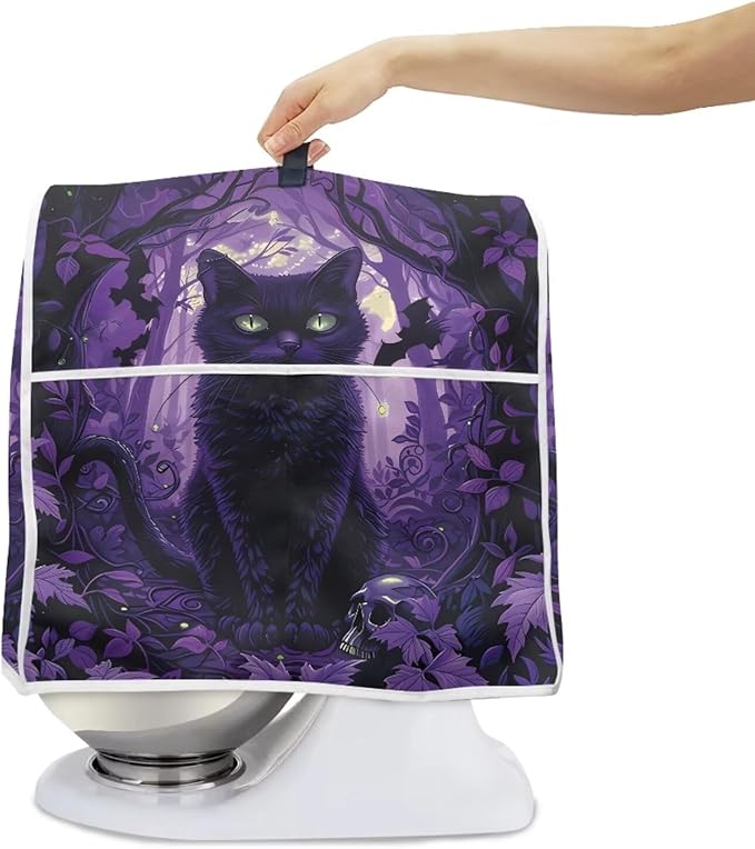 Black Cat Stand Mixer Cover Washable Kitchen Appliance Cover for 6-8 Quart Mixers Dustproof & Oilproof Food Processor Covers for Home Aid Mixers Accessories Halloween Kitchen Decor