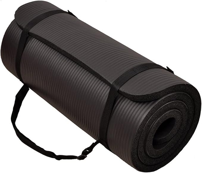 BalanceFrom GoCloud 71x24 Inches Extra Thick Yoga Mat 1-Inch High-Density Foam – Roll-Up Exercise Pad with Double-Sided Non-Slip Surface and Carrying Strap for Pilates and Home Workouts