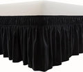 MEILA Wrap Around Bed Skirt Three Fabric Sides Elastic Dust Ruffled 16 Inch Tailored Drop,Easy to Install Fade Resistant-Black, Twin/Full