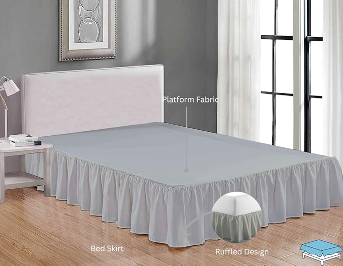 Ruffle Bed Skirt with Split Corners, Microfiber Dust Ruffled for a Perfectly Tailored Bedding Ensemble, Wrinkle and Fade Free, Easy Fit, Full Size 16 Inch Drop, Light Grey