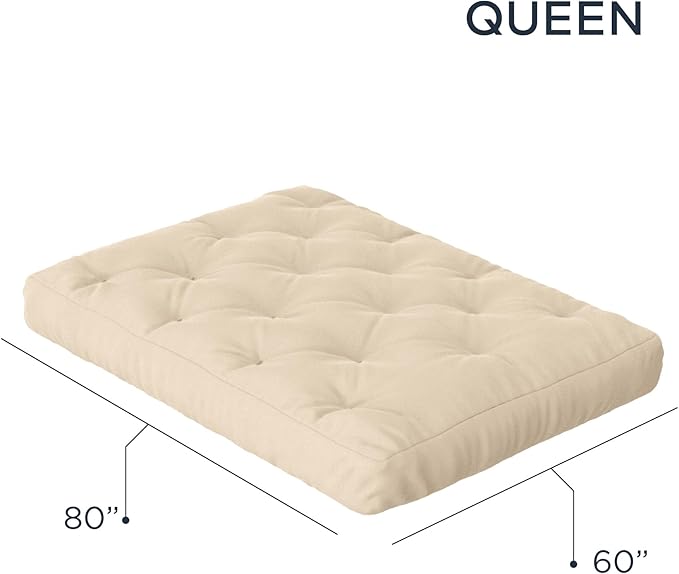 Royal Sleep Products by The Futon Factory 8 inch Foam Futon Mattress - Solid Ivory Fabric - Queen Size - CertiPUR Certified Foams - Made in USA - (Frame not Included)