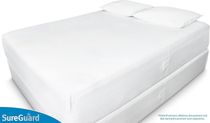 Set of 2 Queen Size SureGuard Pillow Protectors - 100% Waterproof, Bed Bug Proof, Hypoallergenic - Premium Zippered Cotton Covers - Smooth