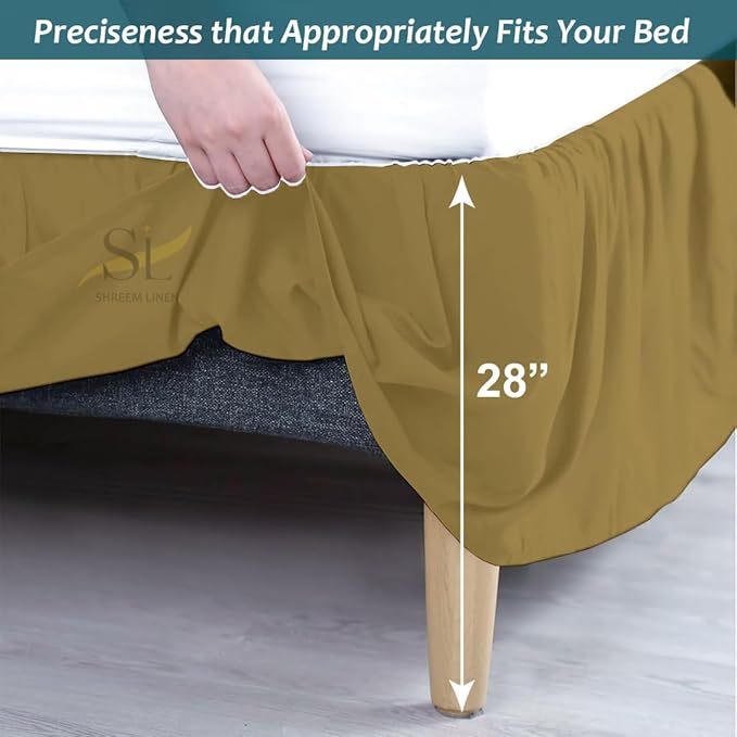 Shreem Linen Ruffled Bed Skirt with Split Corners, Gathered Style, 100% Microfiber, 28-Inch Drop, Dust Ruffle Bedskirt with Platform, RV King, Taupe