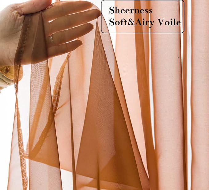 PI Borwn Sheer Curtains with Grommet,Airy Sheer Voile Light Filter Window Curtain for Living Room/Bedroom 2 Panels (W52 X L120, Brown)
