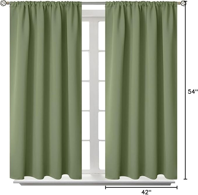 BGment Olive Green Blackout Curtains 54 Inches Length for Bedroom - Thermal Insulated Room Darkening Drapes for Kitchen Living Room Privacy, 42 x 54 Inch, 2 Panels
