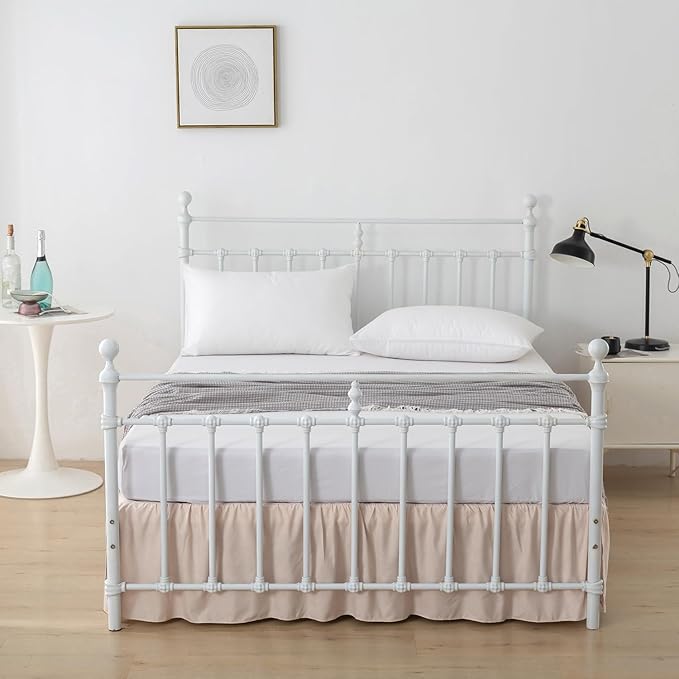 Bed Skirt, Full Size Ruffled Bed Skirts with Split Corners, 18 Inch Drop Dust Ruffle Bed Skirt with Platform, Full -18 Inch, Cream