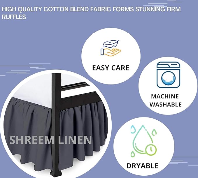 Shreem Linen Ruffled Bed Skirt with Split Corners, Gathered Style, 100% Microfiber, 8-Inch Drop, Dust Ruffle Bedskirt with Platform, Queen-XL, Dark Grey