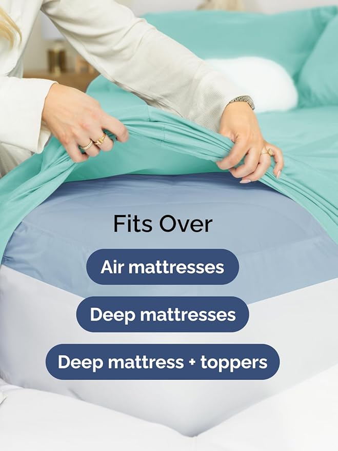Extra Deep Pocket Twin XL Sheets - 3 Piece Breathable & Cooling Bed Sheets - Hotel Luxury Bed Sheet Set - Soft, Wrinkle Free & Comfy - Easily Fits Extra Deep Mattresses - Deep Pocket Spa Blue Sheets
