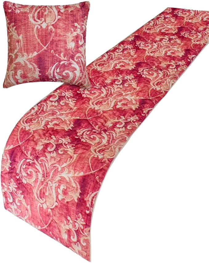 The HomeCentric King/Queen/Twin Pink Decorative King 90"x18" Bed Runner Without Pillow Cover, Damask, Quilted Bed Scarf on Velvet Fabric - Pink Dalliance