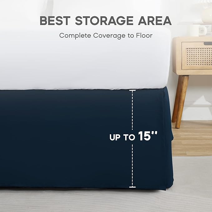 SONIVE King Bed Skirt,15" Drop Pleated Dust Ruffle,Classic Tailored Easy Fit Brushed Microfiber Skirts Hotel Quality Shrinkage & Fade Resistant Navy Blue