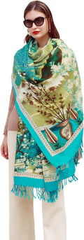 DANA XU 100% Merino Wool Extra Large Pashmina Blanket Travel Scarf Cashmere Wrap for Women Fall Winter Oversize Shawl Floral
