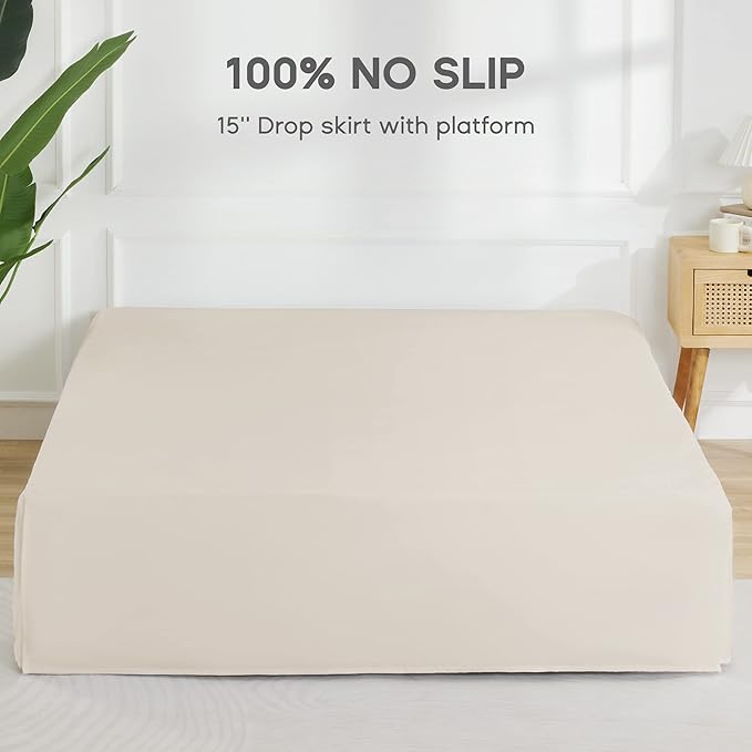 SONIVE Twin Bed Skirt,15" Drop Pleated Dust Ruffle,Classic Tailored Easy Fit Brushed Microfiber Skirts Hotel Quality Shrinkage & Fade Resistant Beige