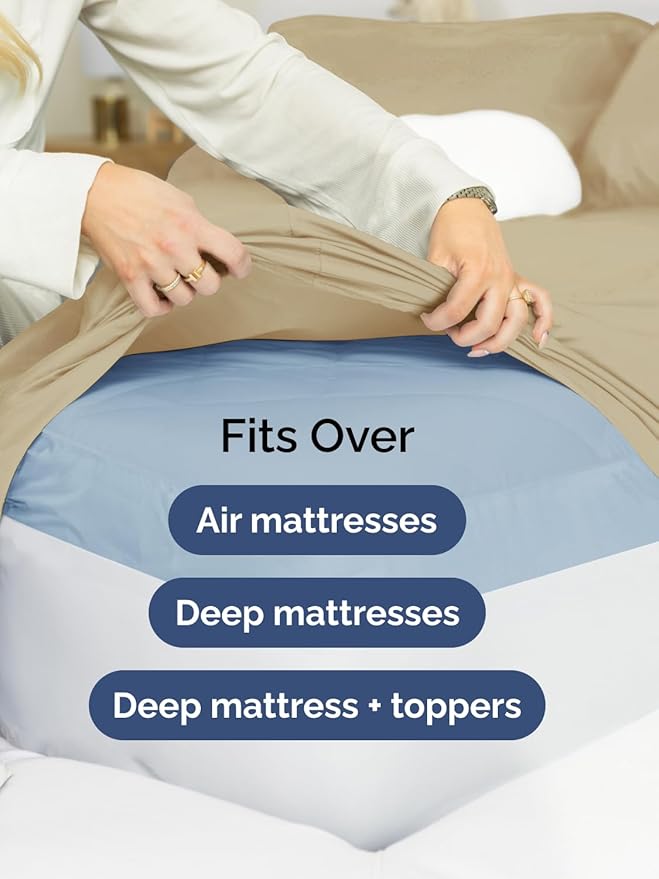 Extra Deep Twin XL Fitted Sheet - Hotel Luxury Single Fitted Sheet Only - Easily Fits 18 inch to 24 inch Mattress - Ultra Soft, Wrinkle & Fade Free w/Extra Deep Pockets - Breathable & Comfy - Beige
