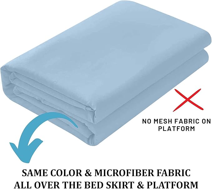 SKY BEDDINGS - Full Size Ruffled Bed Skirt with Split Corners - 18 Inch Drop Dust Ruffle Bed Skirt with Platform Three Sided Coverage - 100% Microfiber, Light Blue