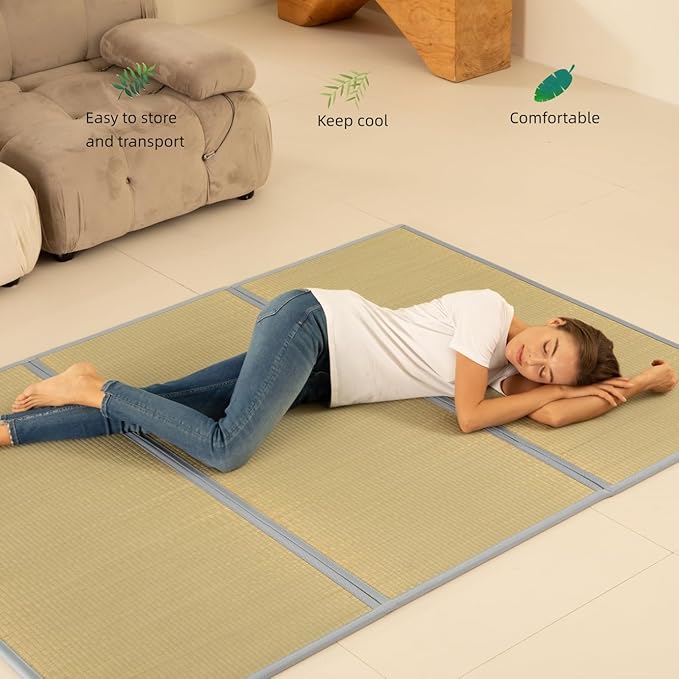 MustMat Tatami Mat Japanese Floor Mattress Queen Size Tatami Bed Folding Mattress Rush Grass (Queen)