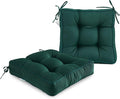 ARTPLAN Outdoor Seat Cushion,Square Thick Tufted Chair Cushion for Patio Wicker Chair with Tie,Set of 2,19"x19"x5",Invisible Green