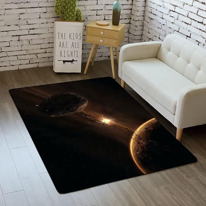 Outer Space Rug for Kids Bedroom 3x5 ft Galaxy Carpet for Boys Room Soft Non-Slip Solar System Area Rug 3D Planet Universe Rug for Living Room