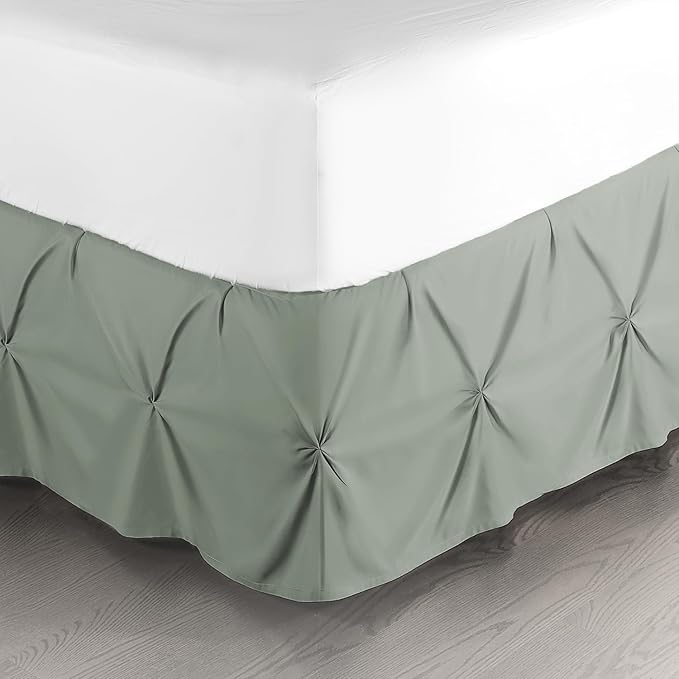 Nestl Sage Green Bed Skirt Cal King Size, Pinch Pleat Cal King Bed Skirt, 14" Inch Drop Cal King Bedskirt, Hotel Quality Bed Skirts, Microfiber Bedskirt for Cal King Bed, Sage Green Cal King Bed Skirt