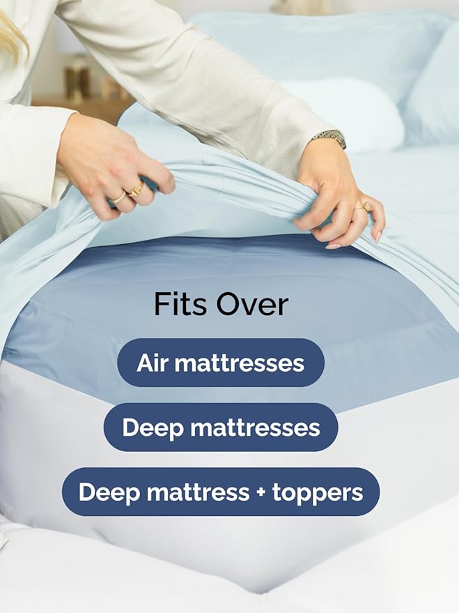 Extra Deep Twin Fitted Sheet - Hotel Luxury Single Fitted Sheet Only - Easily Fits 18 inch to 24 inch Mattress - Ultra Soft, Wrinkle & Fade Free w/Extra Deep Pockets - Breathable & Comfy - Ice Blue