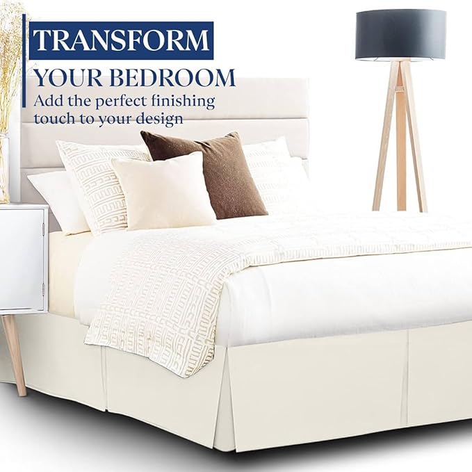 SKY BEDDINGS Luxury Pleated Twin Bed Skirt with Split Corners - 18 Inch Tailored Drop - Pleated Dust Ruffle - Wrinkle-Free 100% Microfiber - Easy Fit, Soft & Durable - Ivory