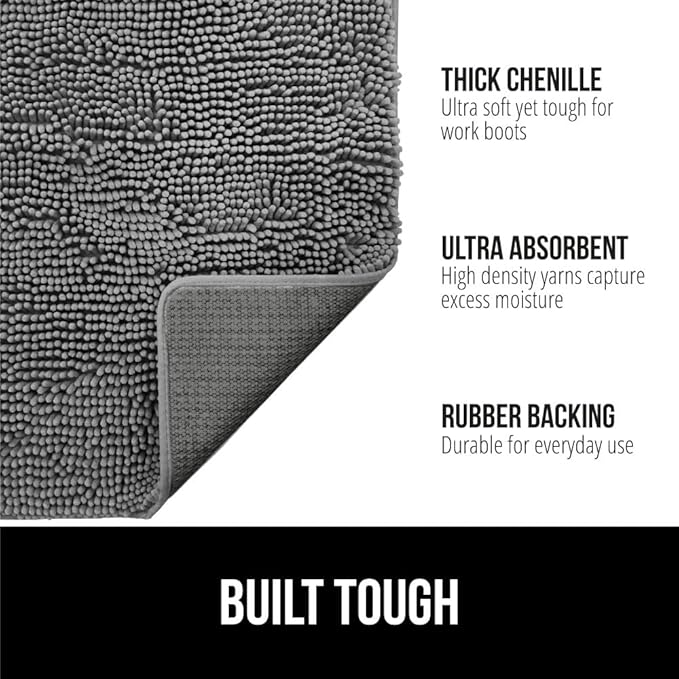 GORILLA GRIP SOAKSTOPPER Dog Door Mat, 35x24 Machine Washable Rug Absorbent Doormat Captures Moisture Mud Dirt, Quick Dry Soft Chenille Entryway Rugs Indoor Entrance Mats for Dog Paws, Gray