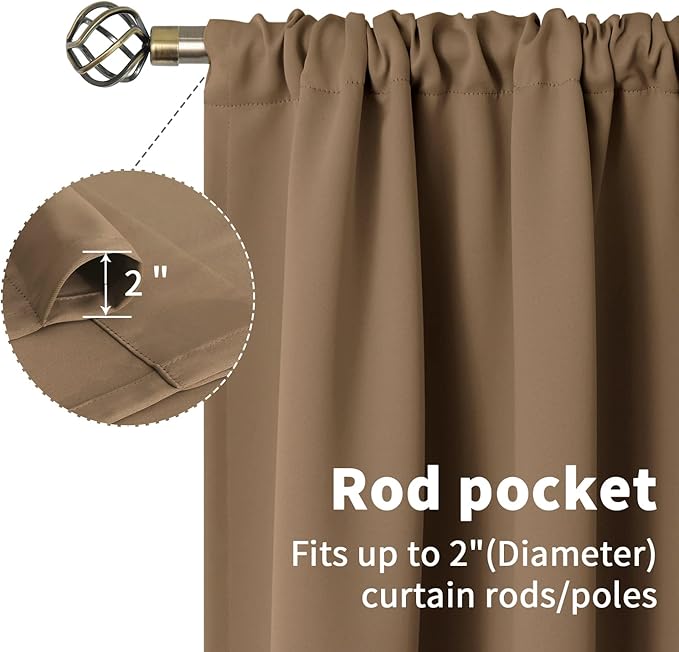 BGment Taupe Blackout Curtains 40 Inches Length for Kitchen Cafe Window - Short Thermal Insulated Drapes with Rod Pocket Room Darkening Privacy for Bedroom Bathroom, 34 x 40 Inch, 2 Panels