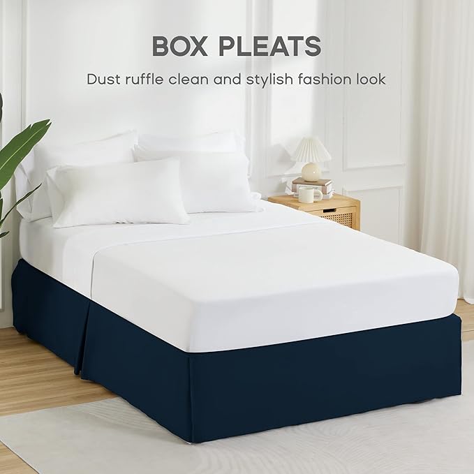 SONIVE King Bed Skirt,15" Drop Pleated Dust Ruffle,Classic Tailored Easy Fit Brushed Microfiber Skirts Hotel Quality Shrinkage & Fade Resistant Navy Blue
