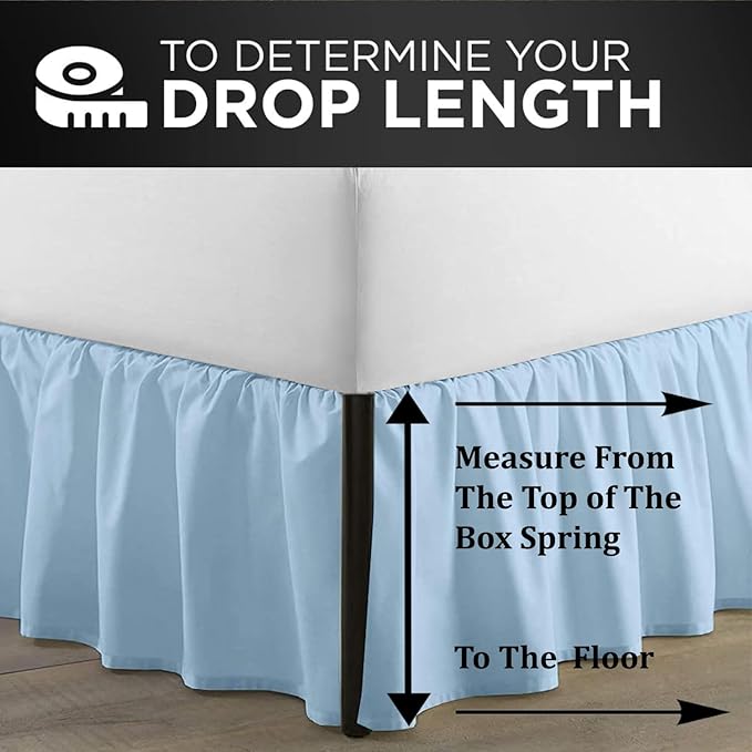 SKY BEDDINGS - King Size Ruffled Bed Skirt with Split Corners - 18 Inch Drop Dust Ruffle Bed Skirt with Platform Three Sided Coverage - 100% Microfiber, Light Blue