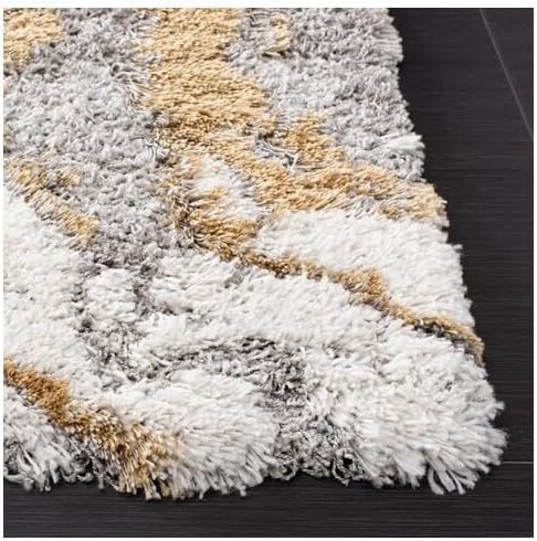 SAFAVIEH Horizon Shag Collection Area Rug - 10' x 14', Grey & Gold, Modern Abstract Design, Non-Shedding & Easy Care, 2.6-inch Thick Ideal for High Traffic Areas in Living Room, Bedroom (HZN890D)