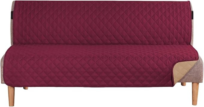 H.VERSAILTEX Reversible Futon Cover Water Repellent Armless Sofa Slipcover Washable Furniture Protector with Adjustable Elastic Strap Anti-Slip Futon Bed Cover for Dogs 70" Width Seat(Red/Tan)