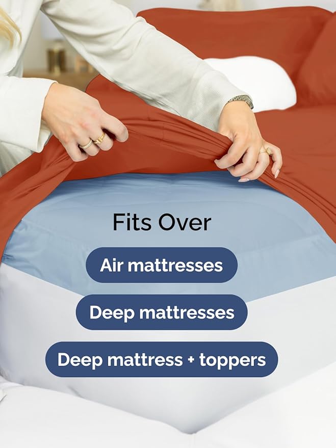 Extra Deep Queen Fitted Sheet - Hotel Luxury Single Fitted Sheet Only - Easily Fits 18 inch to 24 inch Mattress - Ultra Soft, Wrinkle & Fade Free w/Extra Deep Pocket - Breathable & Comfy - Terracotta