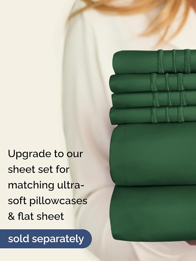 Extra Deep Twin XL Fitted Sheet - Hotel Luxury Single Fitted Sheet Only - Easily Fits 18 inch to 24 inch Mattress - Ultra Soft, Wrinkle Free w/Extra Deep Pockets - Breathable & Comfy - Emerald Green