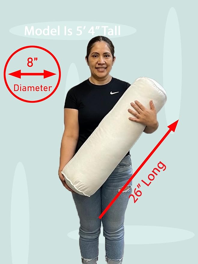 Pillowflex Bolster Pillow (8x26) - Round Roll Pillow Bolster Insert, Plush Polyester-Filled Insert for Decorative Shams, Odorless, Lint and Dust-Free Polyester Filling, No Lumps - (White)