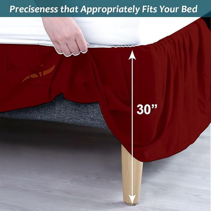 Shreem Linen Ruffled Bed Skirt with Split Corners, Gathered Style, 100% Microfiber, 30-Inch Drop, Dust Ruffle Bedskirt with Platform, Full, Burgundy