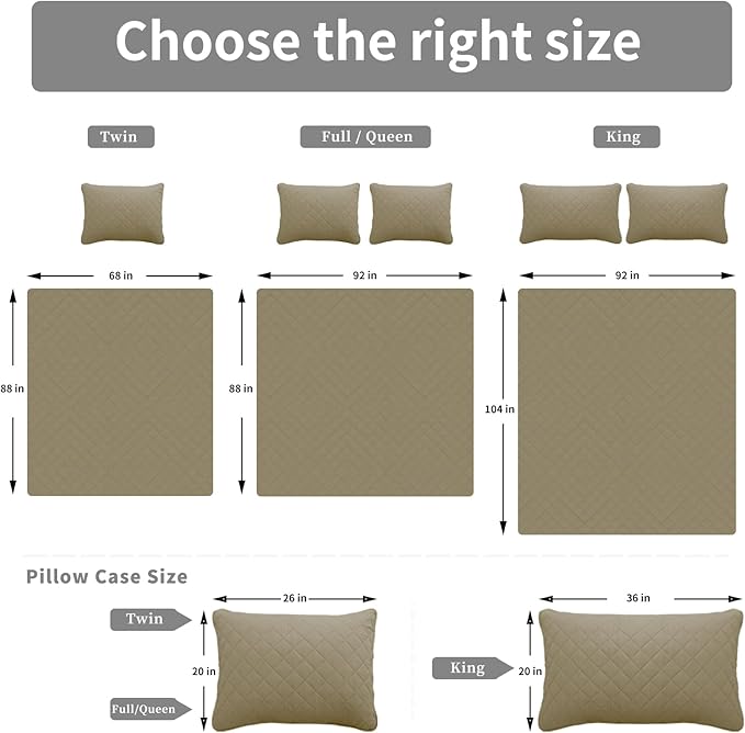 Easy-Going King Size Reversible Quilt Set with 1 Quilt and 2 Pillow Shams, Soft Bed Quilt Cover, Water Resistant Lightweight Microfiber Bedspread, Stain Resistant, Beige/Beige