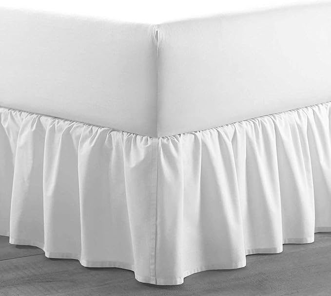 SlumberWell Queen Bed Skirt with Split Corners, Soft Microfiber, 20 Inch Drop, White Solid, Elegant Ruffled Design