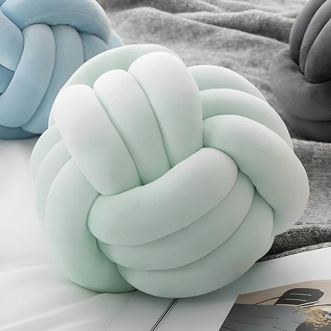 Knot Ball Pillows, Round Throw Pillow Cushion Home Decoration Soft Plush Pillow, Throw Knotted Ball Pillow Handmade Children Room Decoration Round Plush Toy Pillow (Light Green,8.5"/22cm)