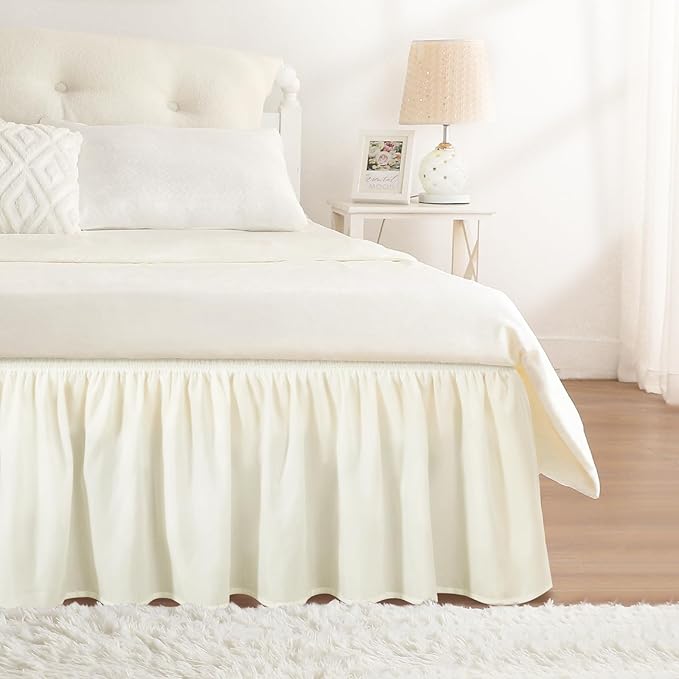 RIMELA Bed Skirts Full Size Cream Dust Ruffle 15 Inch Drop, Wrap Around Elastic Adjustable Bedskirt, Bed Skirt for Adjustable Bed Base, Soft Durable Fabric Machine Washable Easy to Install