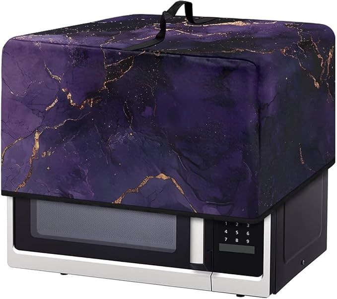 Microwave Oven Dust Cover, Marble Foldable Decorative Air Fryer Toaster Oven Cover Countertop Microwave Protector for Indoor Kitchen Decor Microwaves Protector For Dust Dirt, Purple
