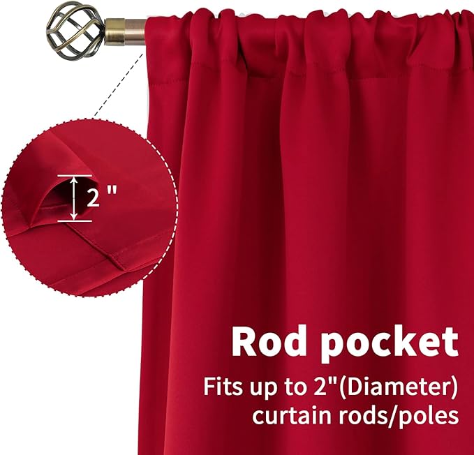 BGment Red Blackout Kitchen Curtains 45 Inches Length - Short Drapes Thermal Insulated with Rod Pocket Privacy Christmas Decor for Cafe Bathroom Window, 2 Panels, 34 x 45 Inch