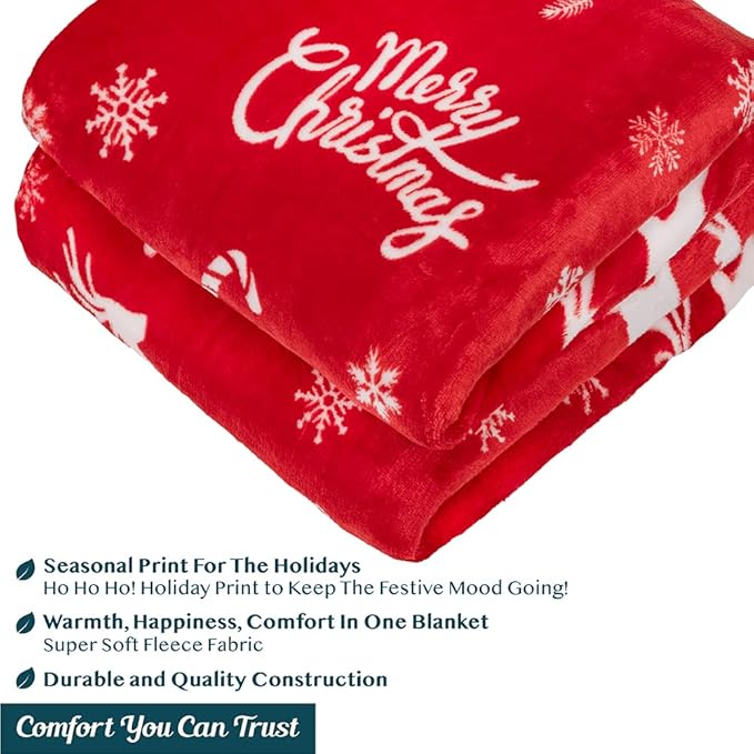 PAVILIA Christmas Throw Blanket | Holiday Christmas Reindeer Snowflakes Fleece Blanket | Soft, Plush, Warm Winter Cabin Throw, 50x60 (Red Reindeer)
