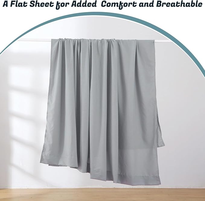 Extra Deep Pocket Twin Sheet Set for Air Mattress, 3 Piece Air Bed Sheets Set with 18-24 Inches Depth, Soft & Breathable Inflatable Bed Sheet Set with Flat Sheet, Fitted Sheet and Pillowcase, Grey