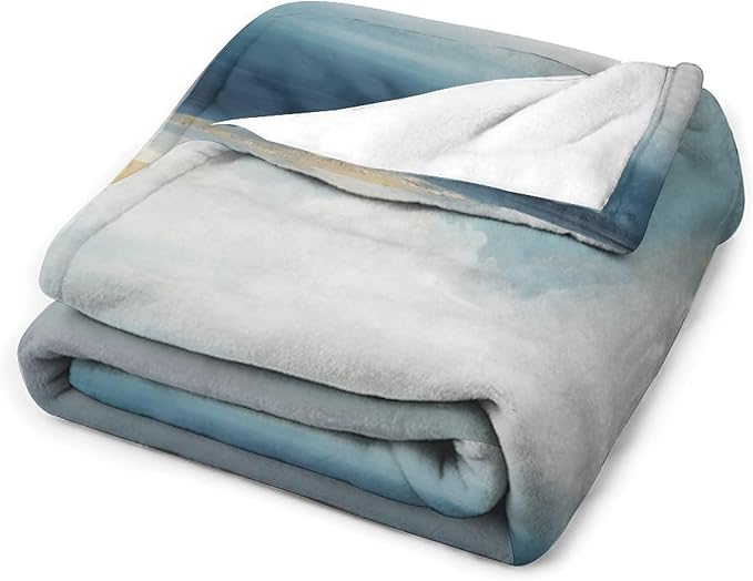 Fashion Gradient Blanket, Modern Art Abstract Blue Sea View Painting Strokes Pattern Soft Warm Cozy Plush Flannel Covers for Livingroom Bedroom Couch Chair Camping Travel Home Decor Tapestry 30x40in