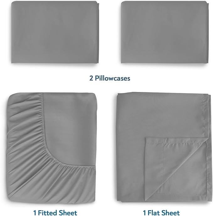 Magik & Kover Deep Pocket King Sheet Set for Air Mattress - 4 Piece King Size Sheets Set Up to 24 Inches - Soft & Breathable Air Mattress Sheets King Size with Extra Deep Pocket - Grey