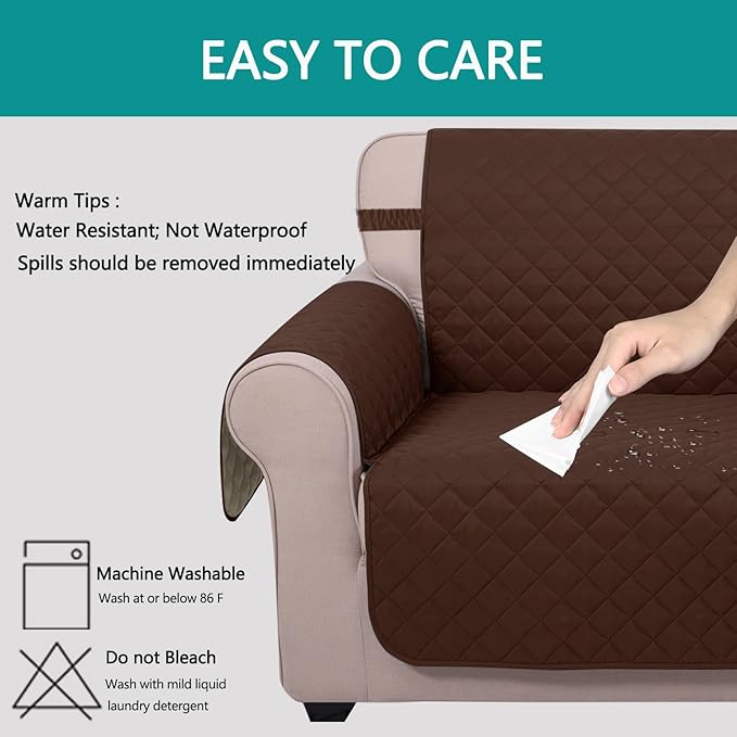 U-NICE HOME Recliner Chair Covers Reversible Chair Cover Pet Covers for Dogs with Elastic Straps Water Resistant Diamond Quilted (23''Recliner Small, Brown/Beige)
